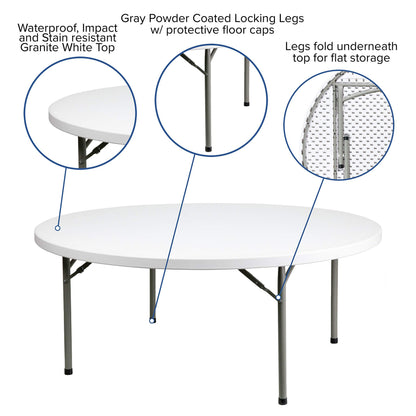 Flash Furniture Elon 6' Round All-Occasion Plastic Folding Event Table, Foldable Portable Banquet Table for Indoor/Outdoor Events, White
