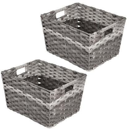 mDesign Wide Rectangular Woven Braided Rope Home Storage Baskets with Handles - for Organizing Closet, Bedroom, Bathroom, Living Room, Entryway, Office - 8.25" High, 2 Pack - Gray