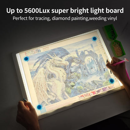 Heanolier Rechargeable A3 Light Box Drawing Pad,5600 Lux Bright Magnetic Tracing Board,Dimmable Light Pad,3 color modes,light board for Diamond painting,light table for Drawing Sketching,Tattoo(White)