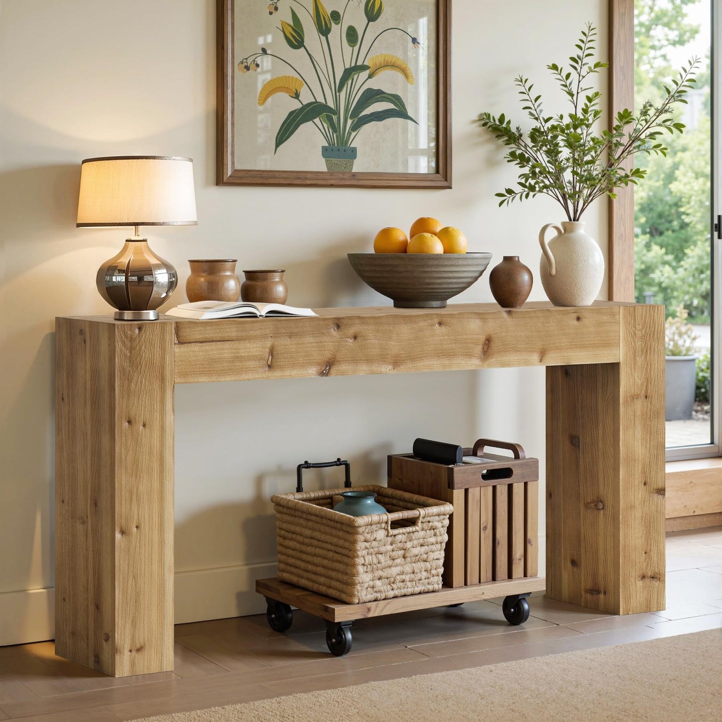 Tribesigns 63-Inch Solid Wood Console Sofa Table, Farmhouse Long Entryway Table Behind Couch for Living Room, Entrance, Hallway, Foyer, Easy Assembly (Light Brown)
