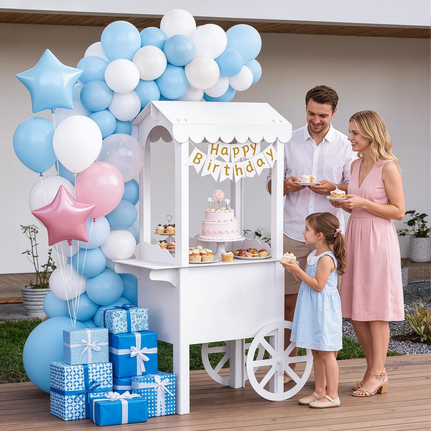 imprsv Candy Cart, Tool-Free Assembly Dessert Cart PVC Candy Cart with Wheels for Party Birthday Decor