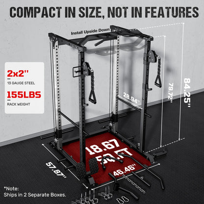 GOIMU DP01 Power Cage, 2000LBS Squat Rack with with Cable Crossover and Dual Independent Pulley System, Full Cage for Full Body Training, Power Rack with More Training Attachments for Home Gym(BK-Pro)