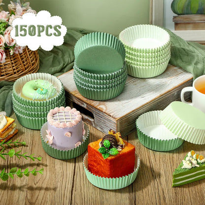 Uiifan 150 Pcs Disposable Round Cupcake Liners, Paper Baking Cups for Microwave Oven Safe Bakeware