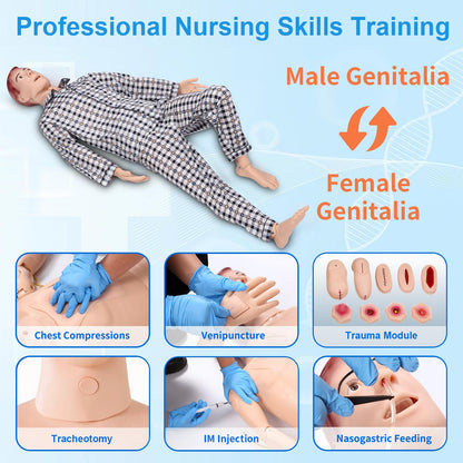 Medical Mannequin for Training – Nursing Manikin Full Body Trauma Patient Care Manikin Simulator with CPR, Catheterization & Wound Care Practice for Nursing Students & Medical Schools