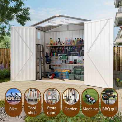 Vigo huseeo 8x5.7x6FT Storage Shed, Outdoor Galvanized Steel Garden Shed with Lockable Door & Window, Waterproof Metal Tool Storage for Garden, Backyard, Patio, Lawn