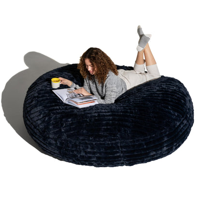 Jaxx 6 Foot Cocoon - Large Bean Bag Chair for Adults, Premium Luxe Faux Fur - Mondo Black
