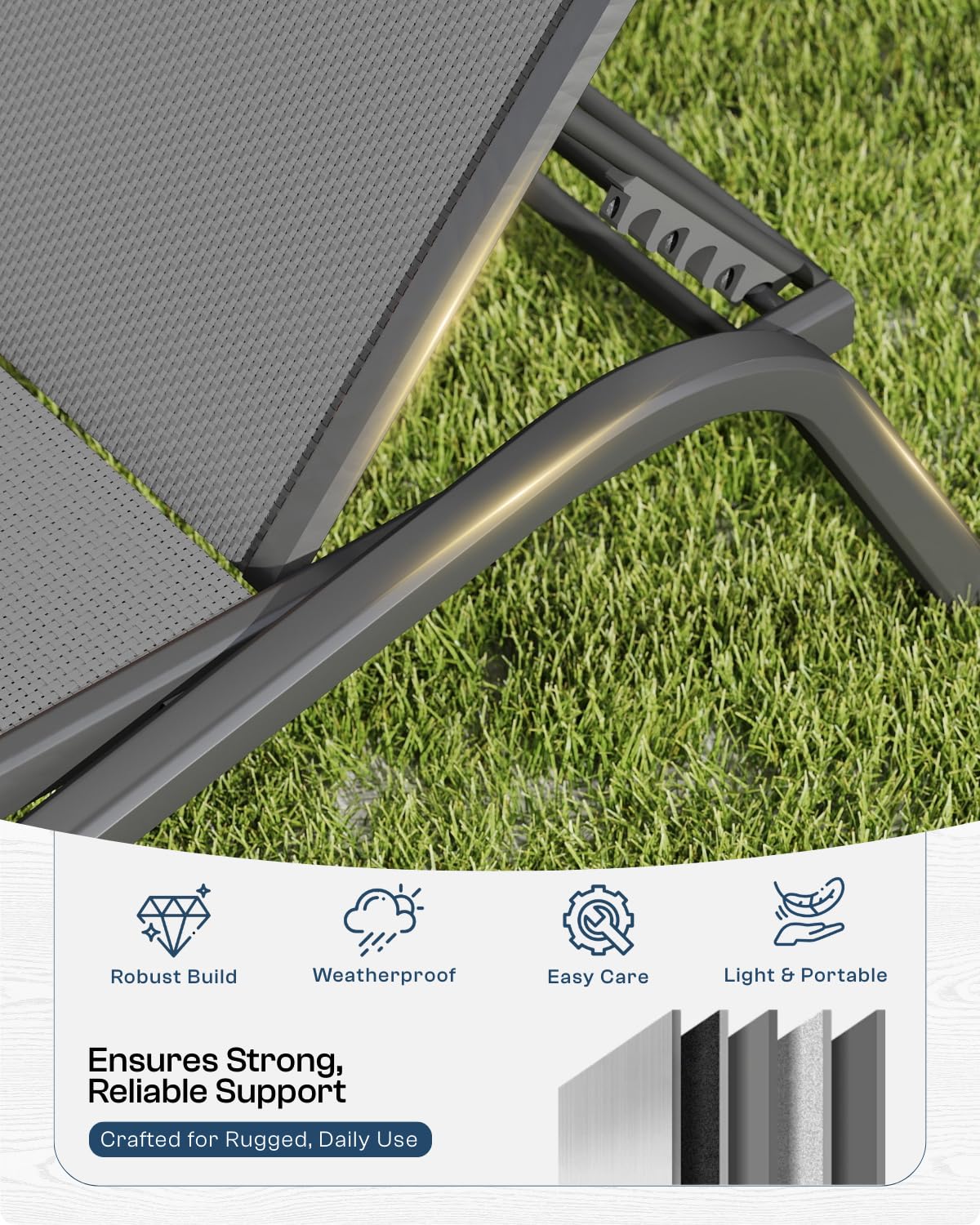 Patio Kingdom Patio Chaise Lounge Chairs Set of 6, All-Weather Aluminum Pool Loungers for Outside, 5-Position Adjustable Sunbathing Chairs for Tanning, Stackable for Backyard, Poolside, Grey