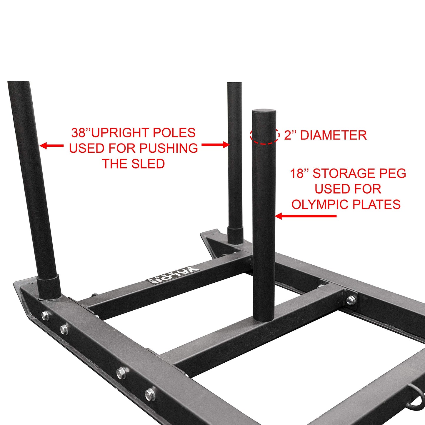 Valor Fitness Push Pull Weight Sled with Harness – Power Sled for Strength & Conditioning, Cross Training, Football or Sprint Workouts – 600 lb Capacity, 18 Inch Olympic Plate Storage Peg