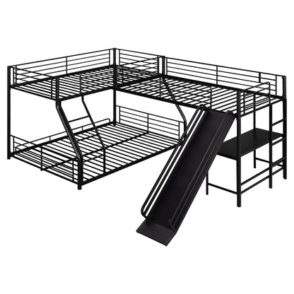 Acosure L-Shaped Twin Over Full Bunk Bed with Twin Size Loft Bed Frame Have Desk/Slide/Integrated Ladder/Full-Length Guardrails/Metal Slats Support/Easy to Assemble,for Adult Boy Girl,Black