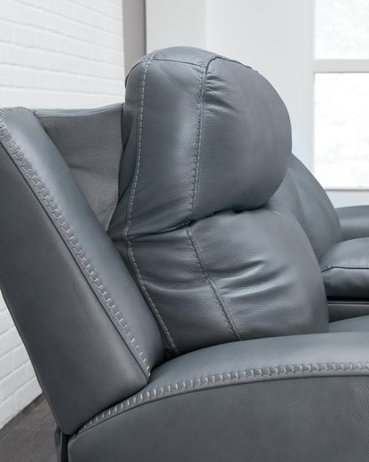 Signature Design by Ashley Mindanao Contemporary Leather Match Upholstered Power Recliner with Adjustable Headrest, Gray