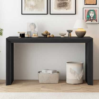 Merax Modern Unique Striped Console Table, Paulownia Solid Wood Veneer Entryway Table for Foyer, Living Room, or Entryway, Black