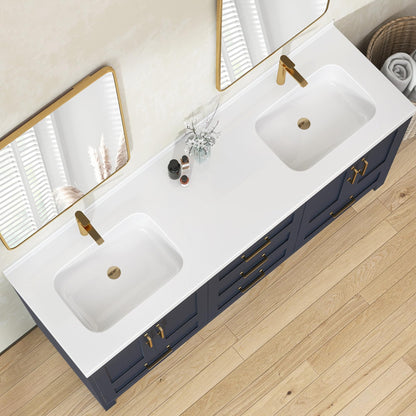 72 x 22 White Vanity Top with Sink Solid Surface Bathroom Vanity Sink Top with Double Sink Integrated Basin Backsplash and Overflow in Glossy Pure White, Cabinet Not Included