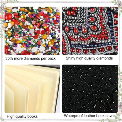 JISHSHAY 2 PCS Diamond Painting Notebook Journal Diamond Art Note Book Gem Art Sketchbook Gem Painting Diary Mosaic Kits for Adults Leather Notebook with Special Shape 14.5×21cm/5.7×8.26in Owl Horse