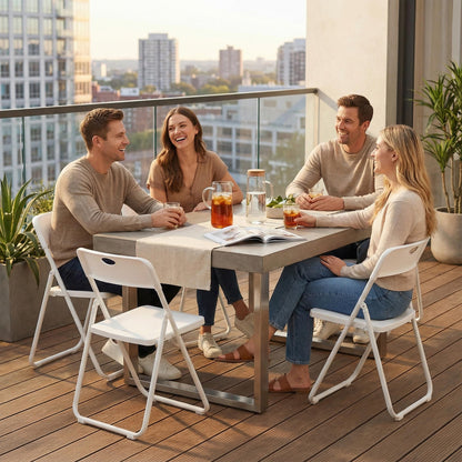 EDWINENE White Folding Chairs 30 Pack Foldable Plastic Chairs Portable Stackable Sturdy Seats for Offfice Family Wedding Dinner Party Events Entertaining, Steel Frame, Heavy Duty 350 lbs Capacity