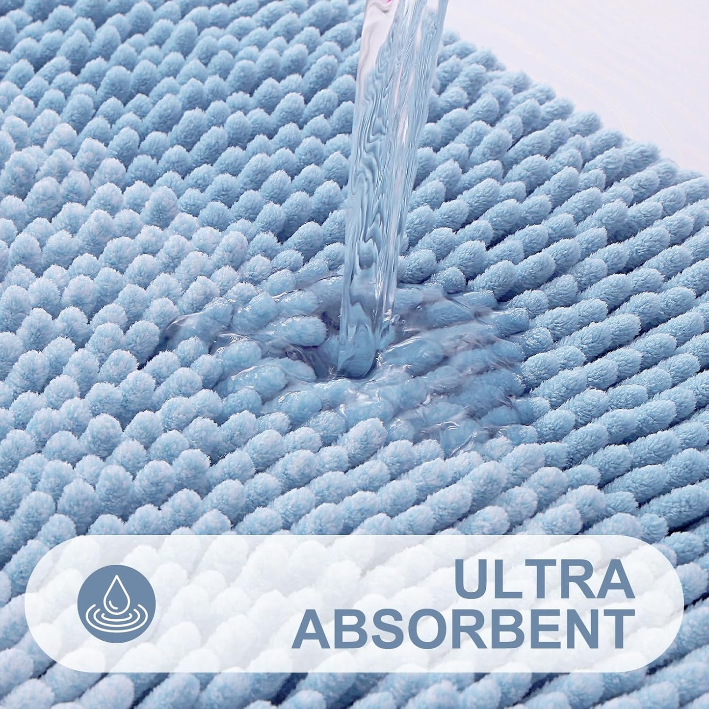 OLANLY Bathroom Rug - Extra Soft Chenille Shaggy Mat | Non-Slip, Absorbent Bath Mat (24 x 16 Inch, Blue)