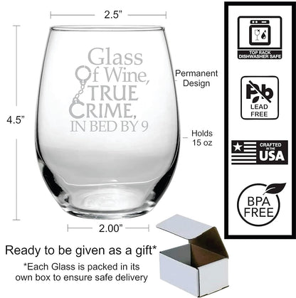 Funny Birthday Wine Glass Gift, 15 oz Glass of Wine, True Crime Theme for Detective Fans, High Quality Women's Gifts