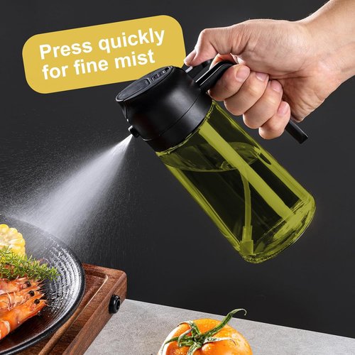 CXINYI - 16oz Olive Oil Dispenser with Stickers | 2-in-1 Sprayer for Cooking & Salad, 2 Black