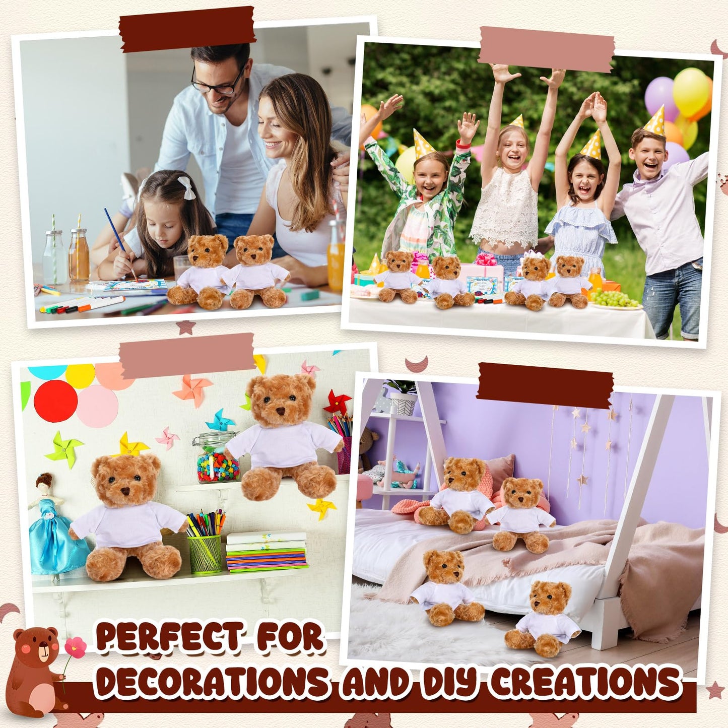 40 Pcs Make Your Own Stuffed Animal Bear Kit DIY 2026 Graduation Plush Gift 10 Pcs 9.84 Inches Rose Velvet Bear 10 White T Shirt 10 Set 12 Color Pen and Card for Graduates Party Craft Gift(Brown)