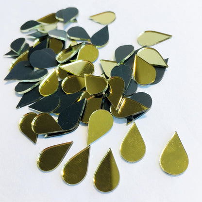200 Pcs Mini Teardrop Shape Mirror Mosaic Tiles for Craft Work, Disco Ball Mirror, Home Decor (Gold)