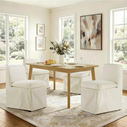 KISLOT Upholstered Dining Chairs Set of 2 with Casters, Modern Armless Kitchen Chairs with Removable Washable Cover, Chenille Velvet Fabric, Sturdy Metal & Wood Frame, 19.5" Seat Height, Linen