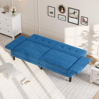 IDEALHOUSE 89" Futon Sofa Bed, Convertible Sleeper Sofa with Adjustable Backrest & Armrest, Modern Futon Couch Bed, Loveseat Sleeper for Living Room Bedroom Apartments, Blue