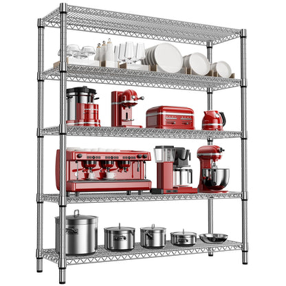 M MZG 3500LBS 59" W 5 Tier Storage Shelves Rack Metal Wire Shelving Unit, Storage Standing Shelf Organizer for Laundry Bathroom Kitchen Pantry Closet Garage, Chrome 17.7" D x 59.1" W x 70.4" H