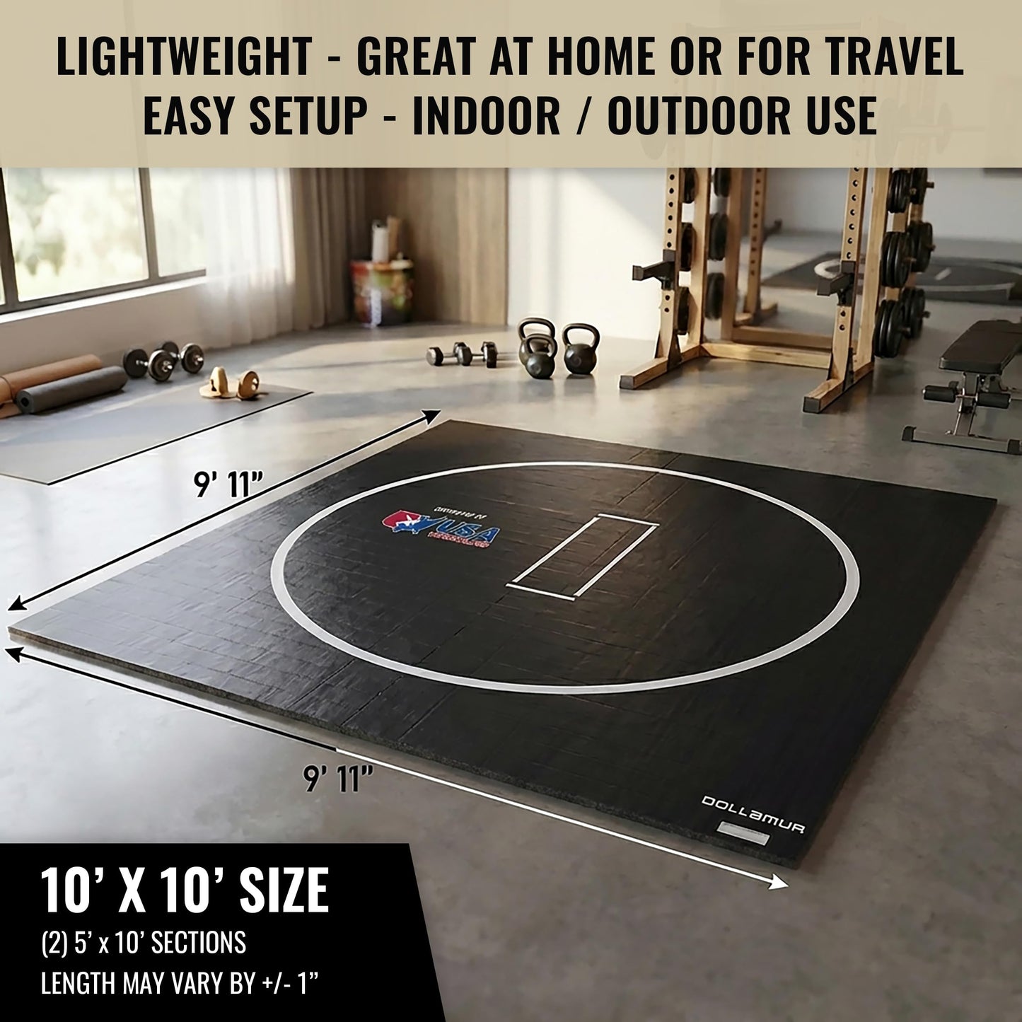 Dollamur 10’x10’x1.25” Wrestling Mat, Home Workouts, Exercise, with Circles, FLEXI-Connect®
