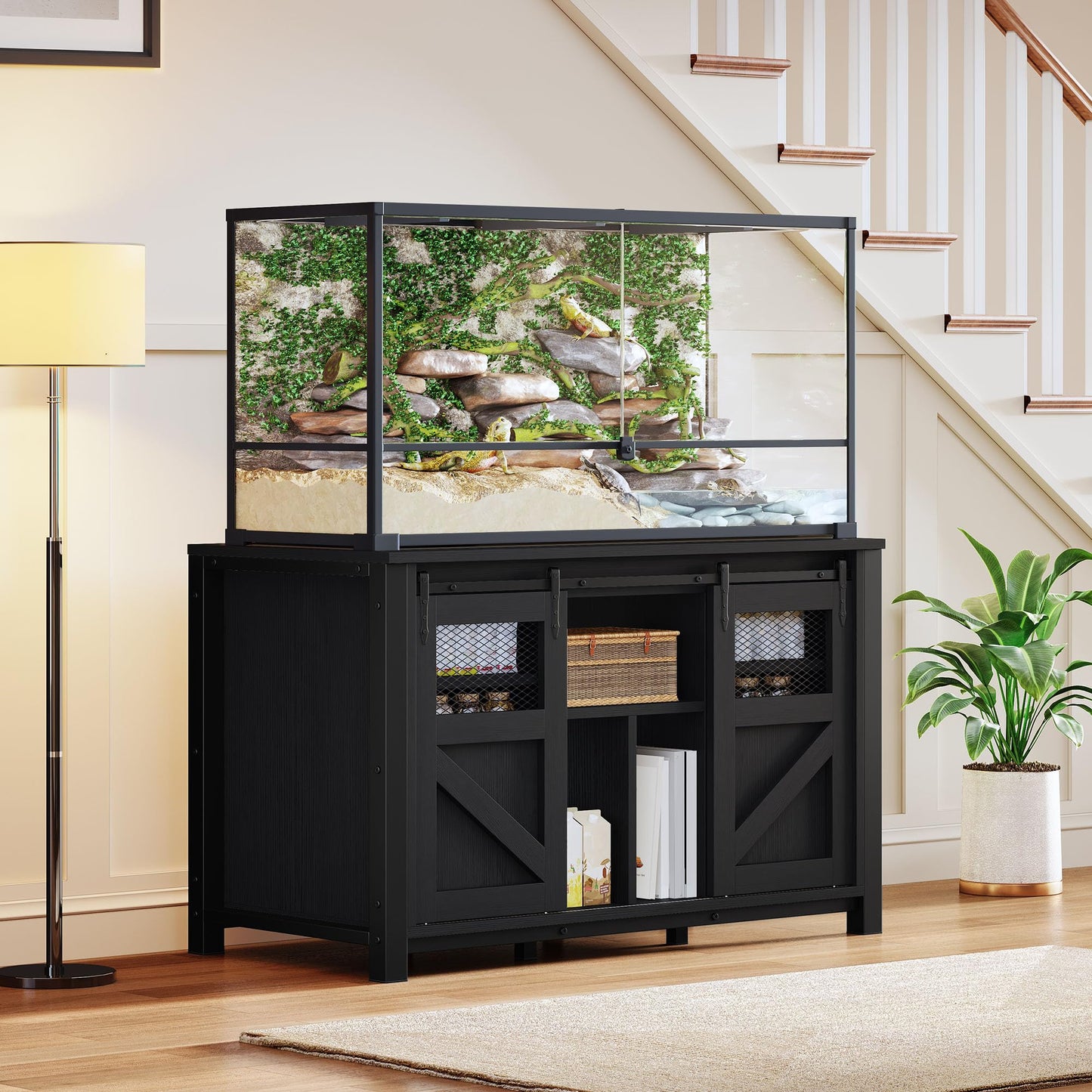 YITAHOME 120 Gallon Reptile Tank Stand with Power Outlets, Heavy Duty Large Reptile Tank Stand with Barn Door, Reptile Tank Turtle Terrariums Table for Accessories Storage,1100LBS Capacity