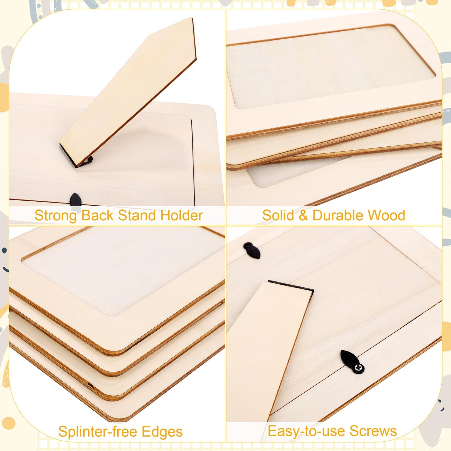 Aneco 6 Packs Picture Frame Painting Craft Kit for 4 x 6 Inch Photo DIY Unfinished Wooden Photo Frames with Diamond and Foam Stickers for DIY Crafts, Paint and Decorate