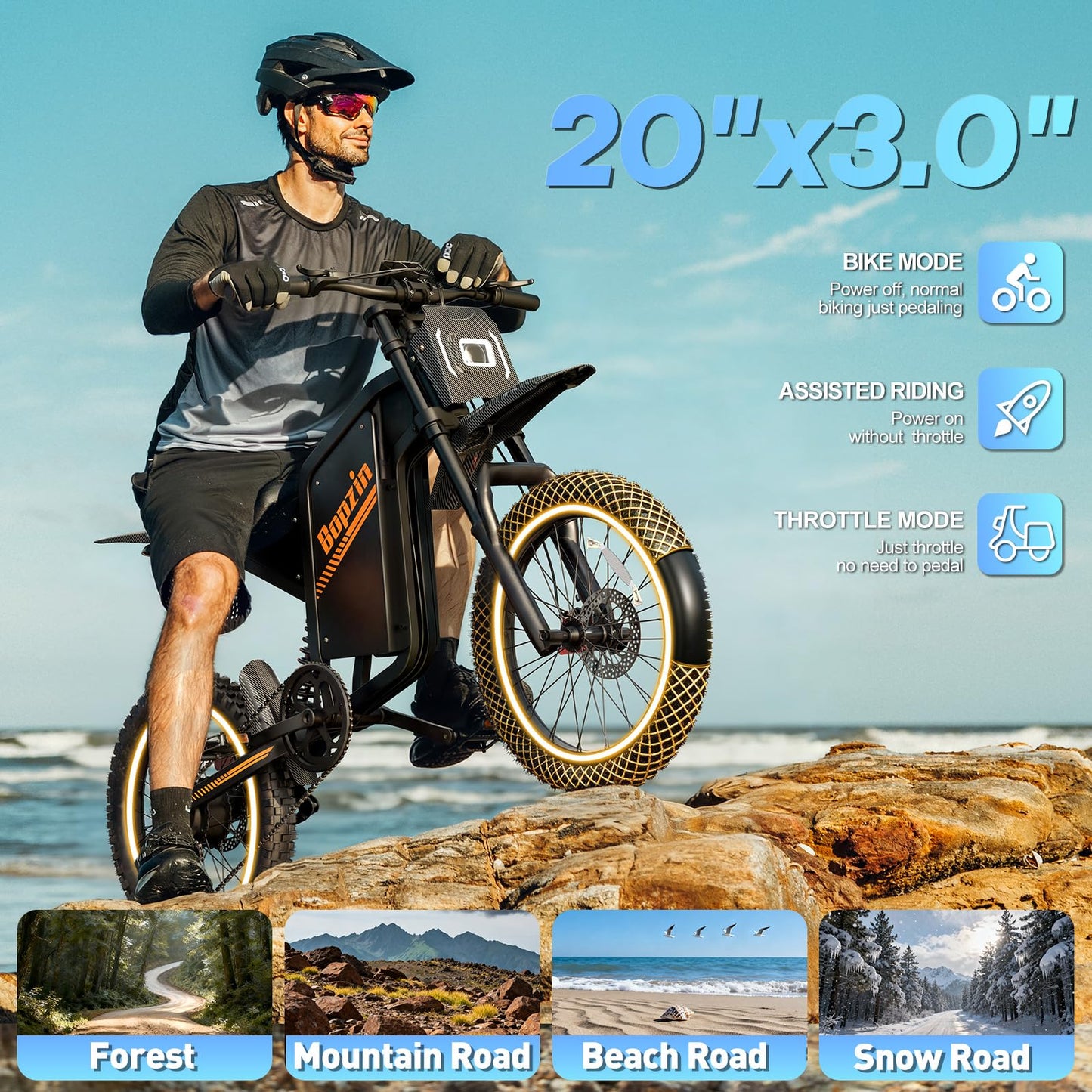 Bopzin Electric Dirt Bike for Adults, 2500W Motor 35MPH, 52V 25Ah Battery 80+ Miles Range, 20"x3" Fat Tires, App Control & Keyless Unlock, Full Suspension, Hydraulic Brakes, UL2849 Certified