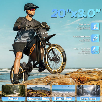 Bopzin Electric Dirt Bike for Adults, 2500W Motor 35MPH, 52V 25Ah Battery 80+ Miles Range, 20"x3" Fat Tires, App Control & Keyless Unlock, Full Suspension, Hydraulic Brakes, UL2849 Certified