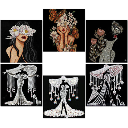 Jaloro 6 Pack 8 x 8 Inch 5d Crystal Diamond Painting Kits for Adults, Elegant Woman Butterfly Flower Diamond Art Kits, DIY Rhinestone Picture Sets for Beginner Artist Home Wall Decor Gifts, No Frame