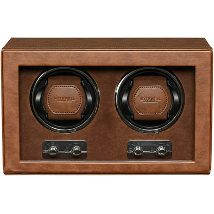 ROTHWELL Double Watch Winder for Automatic Watches with Quiet Motor with Multiple Speeds and Rotation Settings (Tan / Brown)