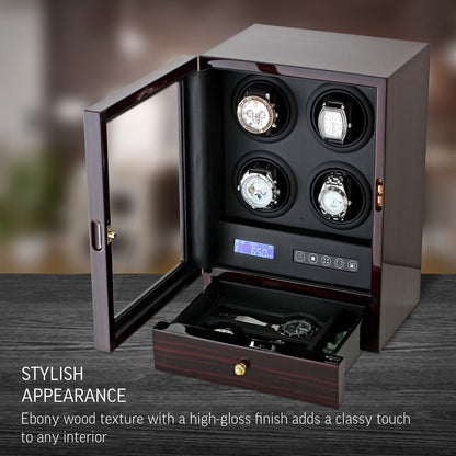 Automatic Watch Winder with LED Light, Storage Drawer and LCD Touchscreen Control (Ebony)