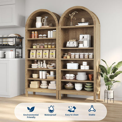 71" Tall Farmhouse Arched Display Cabinet with Adjustable Shelves, 7 Tier Arched Bathroom Storage Cabinet Bookshelf Bookcase Food Pantry Shoe Closet Shelf Organizer for Living Room Entryway Hallway