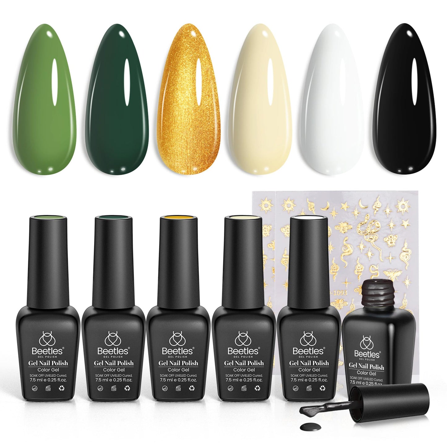 Beetles Halloween Gel Nail Polish Set – Wicked Mystic 8 Colors Gel Polish Kit, Gold Silver Black Green Blue Cat Eye Purple Red Glitter with Nail Art Accessories UV LED Soak Off Manicure Gift for Women