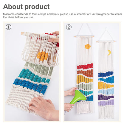 Boho Macrame Wall Hanging Decor Set, 2PCS Southwest Bohemian Handmade Woven Sun&Moon Mountain Geography Tapestry with Long Tassel, Gypsy Rainbow Ornament for Nursery Decoration Girl Christmas Gift