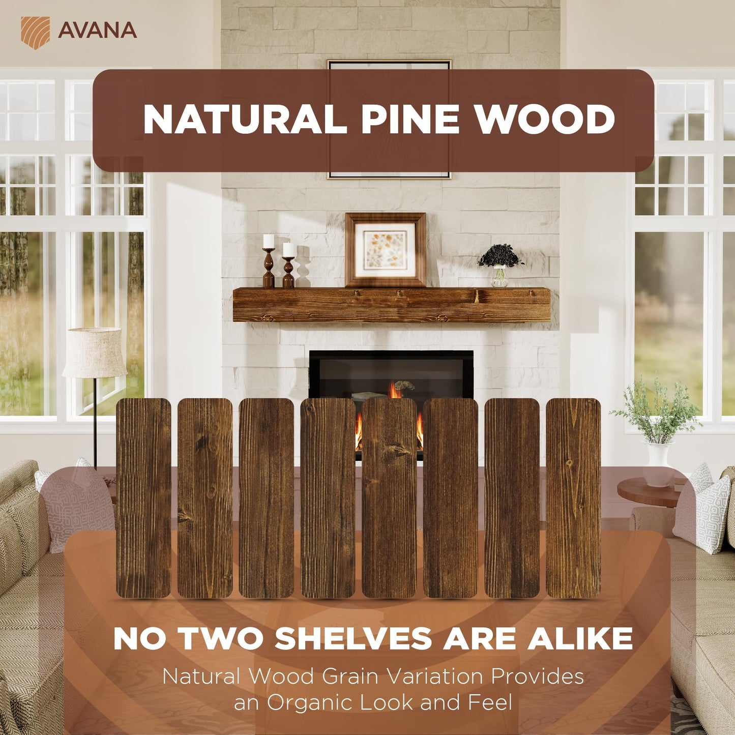 Avana Fireplace Mantel - Wall-Mounted Mantles for Over Fireplace - Farmhouse Fireplace Mantle Shelves - Handcrafted Wood Fireplace Mantels - Floating Fireplace Mantel 72 X 8 X 5 - Rustic Traditional