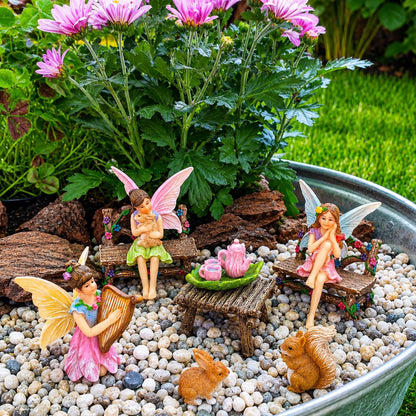 Mood Lab Fairy Garden Figurines - Miniature Decor Set (12 pcs) - Statues & Accessories - Outdoor & Indoor Garden Decor