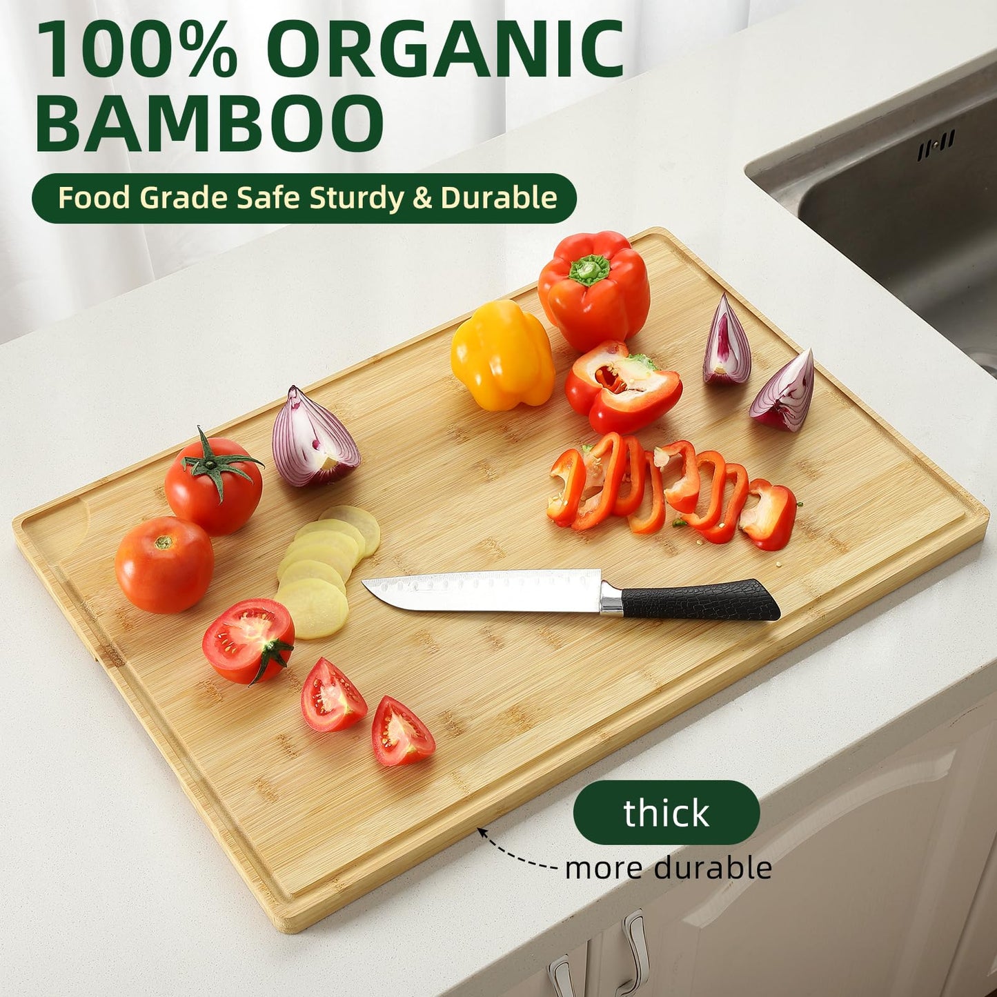 GarveeHome 24 x 16 in Bamboo Cutting Board, Large Kitchen Chopping Board with Juicy Groove, Wooden Butcher Block Cutting Board Perfect for Meat, Cheese, Vegetables, Fruits