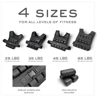 HANZO Weighted Vest for Men - Rucking & Strength Training Vest 25lbs–65lbs, Weight Vest With Removable Iron Weights, Adjustable Heavy Duty Weighted Workout Vest for Calisthenics & Fitness Training, Rucking Vest