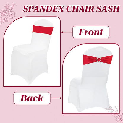 MDS Spandex Chair Sashes - 150 Universal Elastic Stretch Bands with Buckle Slider Bow | Red