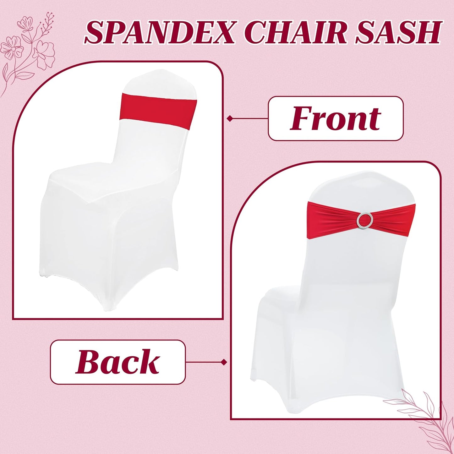 MDS Premium Spandex Chair Sashes - Stretchy Bow Covers with Buckle Slider | Universal Fit for Weddings & Events - Red