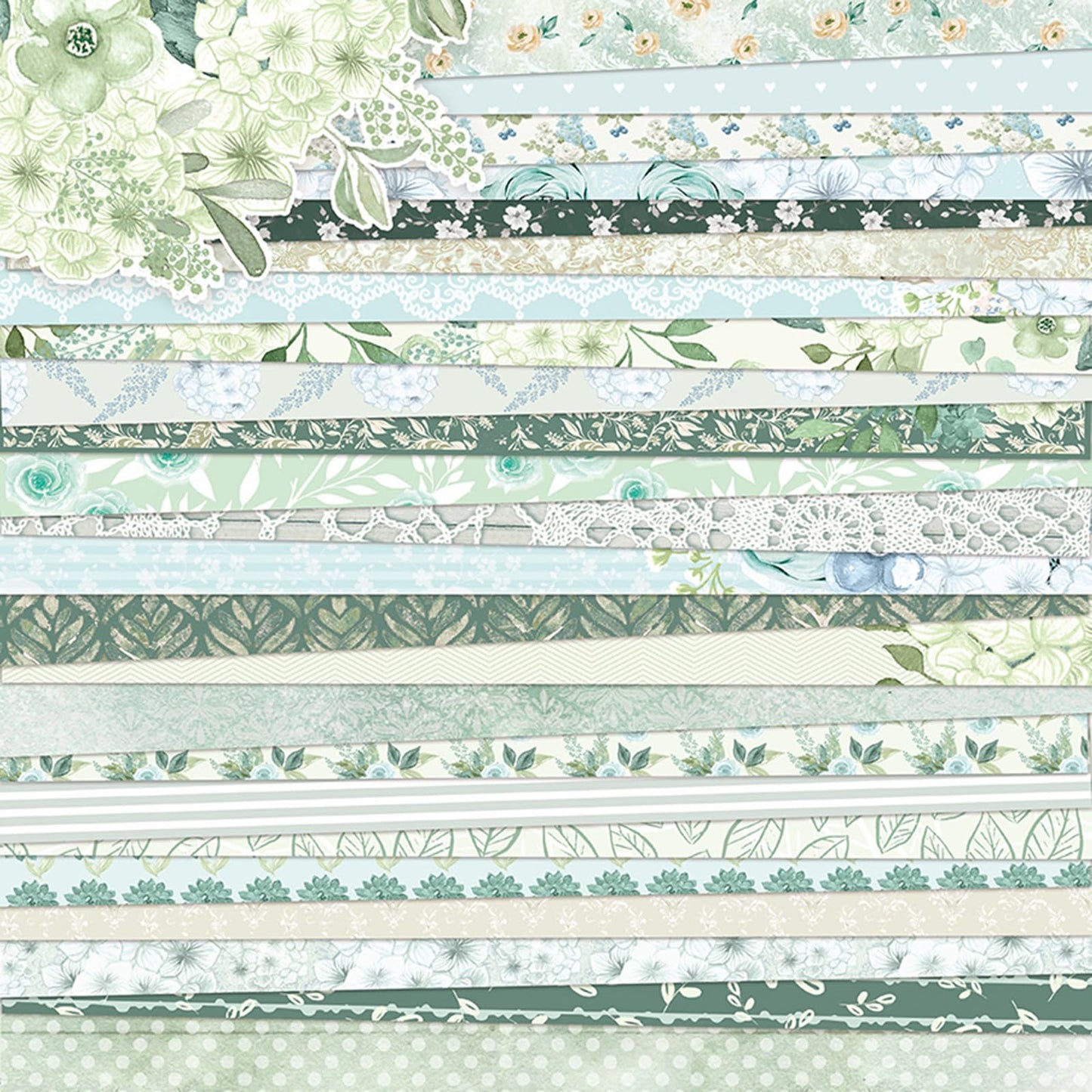 MIATTCLD 12x12 Scrapbook Paper Double Sided Patterned Paper for Scrapbooking, 24 Sheets/24 Designs Wedding Background Papers Boho Decorative Craft Papers for Card Making Journaling Decor (Green)
