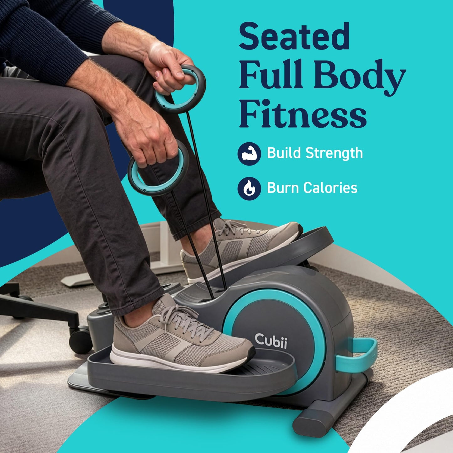 Cubii Total Body Under Desk Elliptical Bike with Built-in Upper Body Resistance Bands | Seated Exercise Machine - Arms + Legs Workout for Seniors & All Ages, 12 Resistance Levels, LCD Display