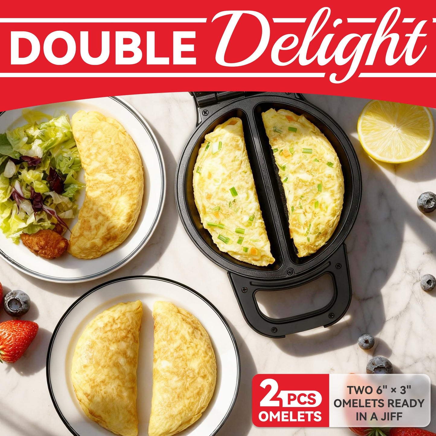 SugarWhisk Flip Omelette Maker Electric, Omelette Pan Nonstick for 2 Individual 6.5" Omelets, Cooking Gadgets for Home, Omelet Maker with Ceramic Coating, Graphite