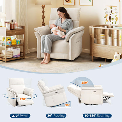 GAOMON Swivel Rocking Recliner Chair, Manual Leather Recliner Glider with Lumbar Support & Padded Armrest, Comfortable Rocker Nursery Single Sofa for Living Room and Bedroom (Cream)