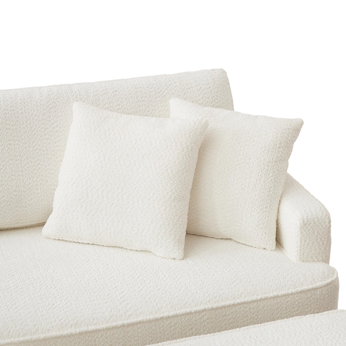 KEIKI 72" Chaise Lounge for Small Spaces, Indoor Boucle Upholstered Chaise Chair with Ottoman, Right-Hand Facing Reading Lounge for Bedroom or Living Room, White