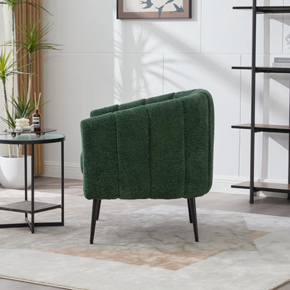 Noble House Home Furnishings Hucdt 29.9'' Boucle Barrel Club Chair, Upholstered Accent Chair, Channel Tufted Armchair, Extra Seating Lounge with Metal Legs, Single Sofa for Living Room Home, Green