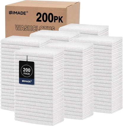 200 Pack (12" 12"), UNIMADE Washcloths Bulk - - Face Towels x Highly Soft Wash Cloths and Hand Towels, Fast Drying